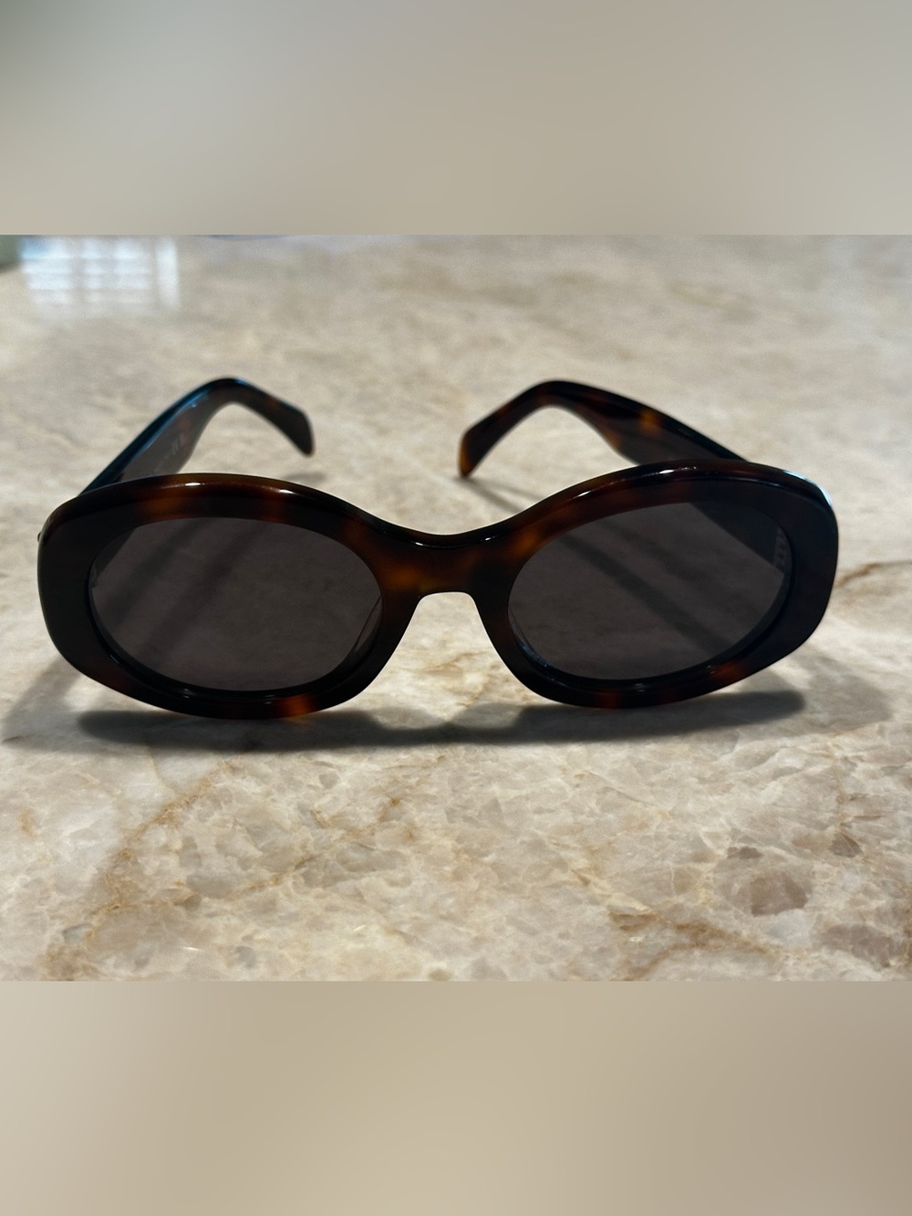 Celine TRIOMPHE Tortoise Oval Sunglasses with Dark Lenses - Picture 4 of 9